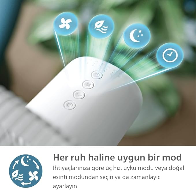 PHILIPS SilentWings teknolojisi ile güçlü ve süper sessiz ayaklı vantilatör. 19 dB. 2'si 1 arada masa ve ayaklı vantilatör. Eğim ve salınım ayarlanabilir. 12 saatlik zamanlayıcı. Beyaz. (CX2550/00)