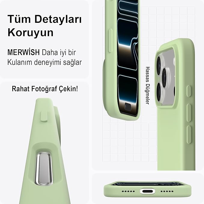 iPhone 17 Pro Uyumlu Silikon Telefon Kılıf Arka Kapak Koruma Leke Tutmaz Kolay Temizlenen Kutulu Özel Hediye İnce Hafif Dayanıklı Kaymaz Modern Tasarım Orijinal Lansman Kalitesinde (Yeşil)