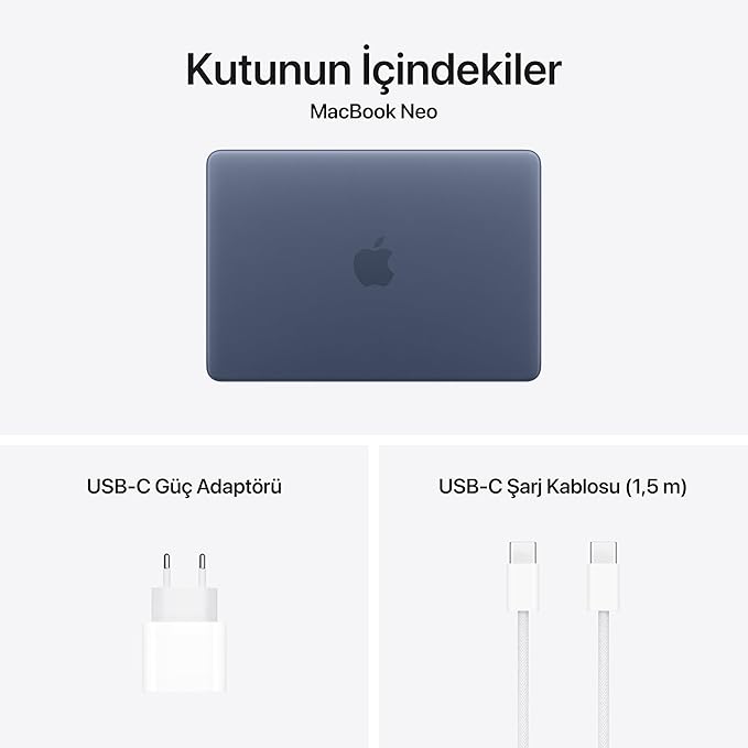 Apple 13 inç MacBook Neo Laptop: A18 Pro çip, Yapay zeka ve Apple Intelligence için tasarlandı, Liquid Retina Ekran, 8 GB Birleşik Bellek, 256 GB SSD, 1080p FaceTime HD Kamera; Indigo