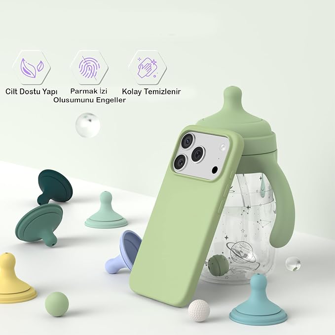 iPhone 17 Pro Uyumlu Silikon Telefon Kılıf Arka Kapak Koruma Leke Tutmaz Kolay Temizlenen Kutulu Özel Hediye İnce Hafif Dayanıklı Kaymaz Modern Tasarım Orijinal Lansman Kalitesinde (Yeşil)