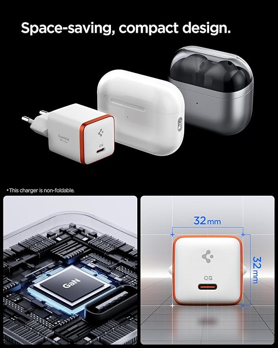 Spigen 30W USB-C Ultra Mini Hızlı Şarj Aleti PPS Desteği/Isı Düşürücü GaN Destekli Akım Korumalı Güç Adaptörü iPhone & Android & iPad & MacBook Type-C White - ACH08449