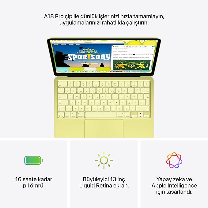 Apple 13 inç MacBook Neo Laptop: A18 Pro çip, Yapay zeka ve Apple Intelligence için tasarlandı, Liquid Retina Ekran, 8 GB Birleşik Bellek, 256 GB SSD, 1080p FaceTime HD Kamera; Indigo