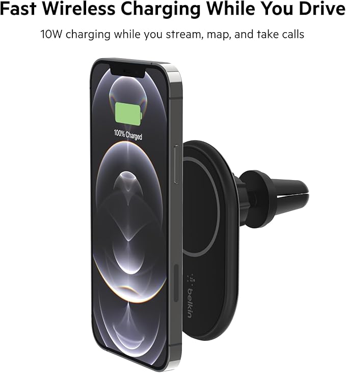 Belkin BoostCharge Kablosuz Şarj Manyetik Araç Telefonu Montaj Tutacağı, MagSafe Etkinleştirilmiş aygıtlar ile uyumlu (Kablo Dahil)