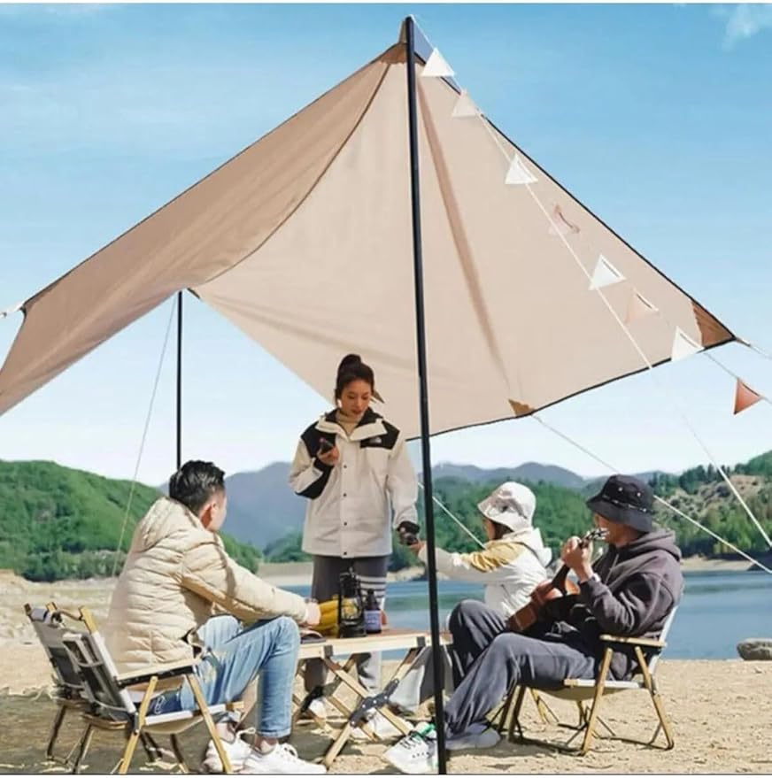 Su Geçirmez Dayanıklı Piknik Kamp Sahil Plaj Güneşlik Koruyucu Tente Gölgelik Çadır 500X300 Cm Tek Ebat Bej