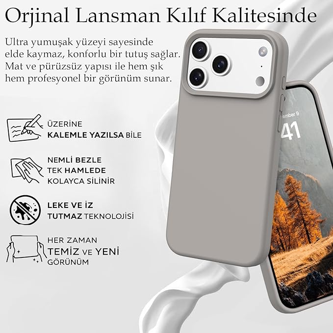 iPhone 17 Pro Uyumlu Silikon Telefon Kılıf Arka Kapak Koruma Leke Tutmaz Kolay Temizlenen Kutulu Özel Hediye İnce Hafif Dayanıklı Kaymaz Modern Tasarım Orijinal Lansman Kalitesinde (Yeşil)