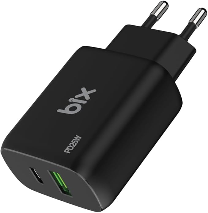 Bix ZH-2U41T 25W PD 3.0 Type-C & USB-A Çift Bağlantı Noktalı Hızlı Şarj Adaptörü Siyah, Huawei, iPhone 15/14/13/12/Pro Max, iPad Air/Pro ve Daha Fazlası ile Uyumlu
