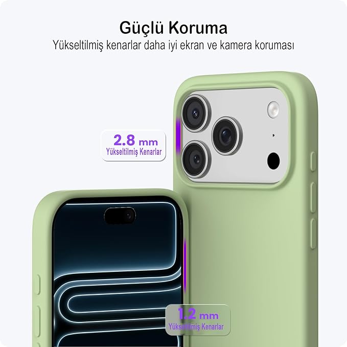 iPhone 17 Pro Uyumlu Silikon Telefon Kılıf Arka Kapak Koruma Leke Tutmaz Kolay Temizlenen Kutulu Özel Hediye İnce Hafif Dayanıklı Kaymaz Modern Tasarım Orijinal Lansman Kalitesinde (Yeşil)