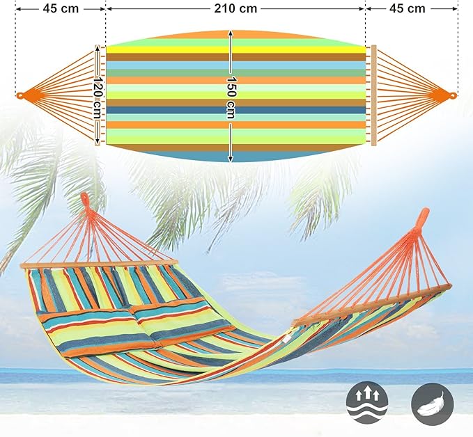 SONGMICS Hamak, dış mekan, çok kişilik, çubuk hamak, taşınabilir ve nefes alır, 210 x 150 cm, TÜV Rheinland, 300 kg statik yük kapasitesi, dış mekan bahçe GDC22Q için